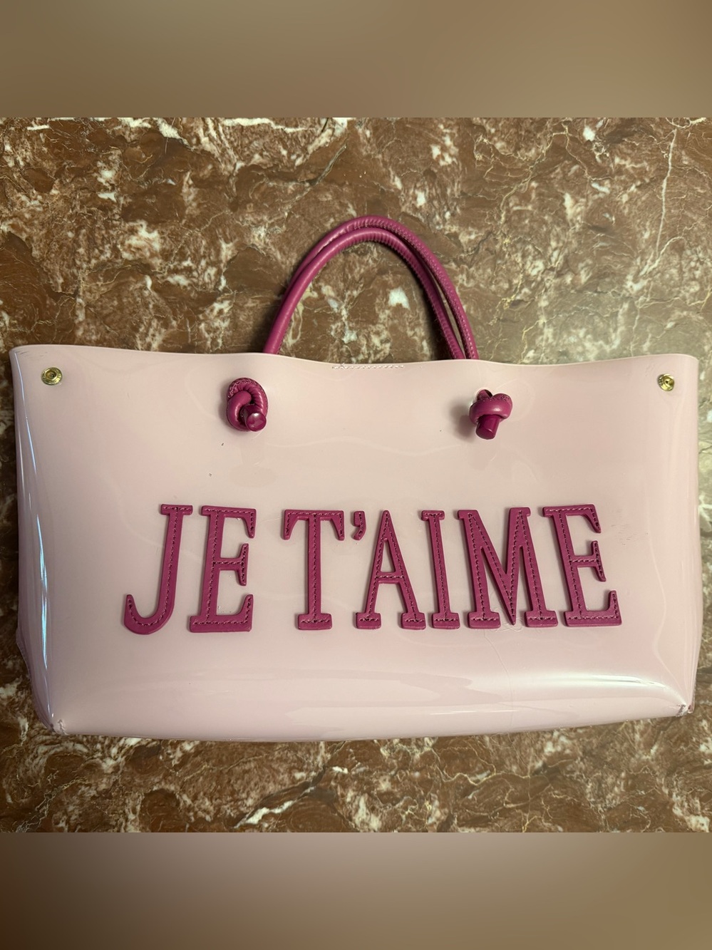 Alberta Ferretti Pale Pink Tote with Magenta JE T'AIME Accents top handle bag